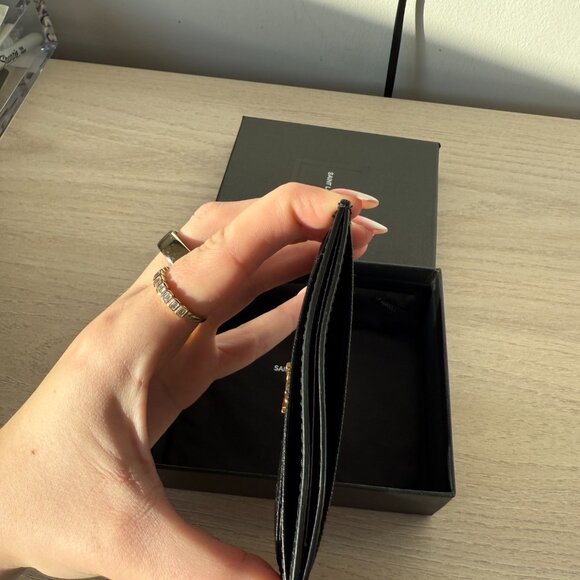 NWT Saint Laurent YSL Card Holder Chevron Pattern Black Leather Grain De Poudre - Picture 7 of 10